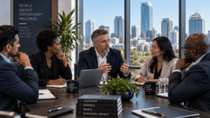 Senior executive discussing a leadership opportunity with a business leadership team