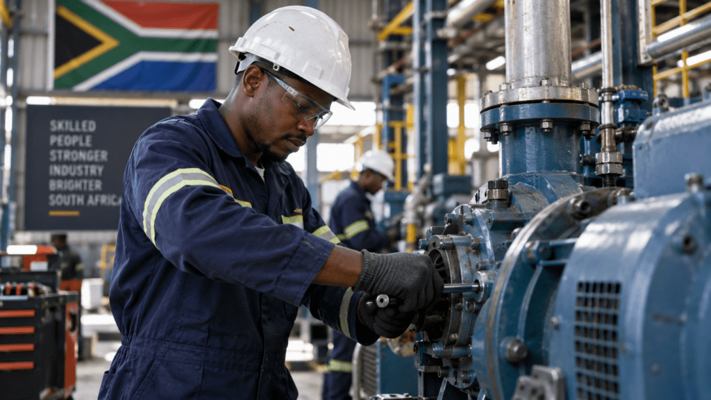 Skilled artisan working on industrial equipment in South Africa